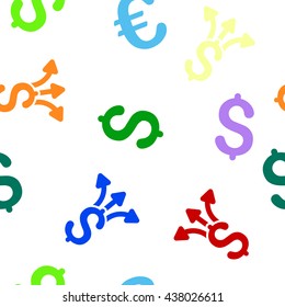 Share Money vector seamless repeatable pattern. Style is flat share money and dollar symbols on a transparent background.
