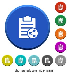 Share note round color beveled buttons with smooth surfaces and flat white icons