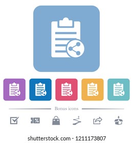 Share note white flat icons on color rounded square backgrounds. 6 bonus icons included