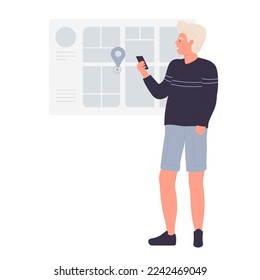 Teilen Sie die Online-Standortanwendung. Digitale Smartphone-Benutzeraktivität Vektorgrafik