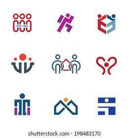 Share people community help for rebuilding society logo icon set