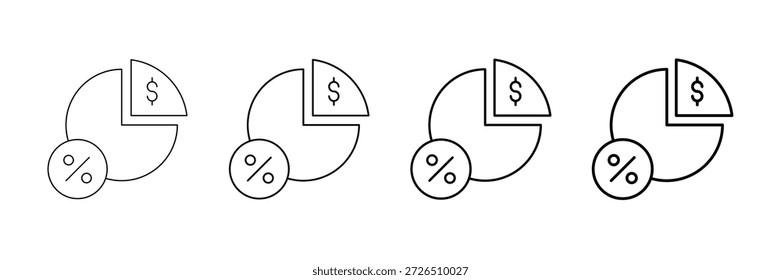 Vector De Iconos De Porcentaje De Compartir Establecido En Diferentes Estilos De Línea De Trazo