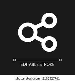 Share pixel perfect white linear ui icon for dark theme. Button for social networking service. Vector line pictogram. Isolated user interface symbol for night mode. Editable stroke. Arial font used