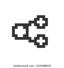 Share pixelated ui icon. Button for social network. Spreading dot in two directions. Editable 8bit graphic element. Outline isolated vector user interface image for web, mobile app. Retro style