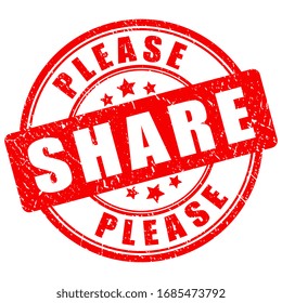 Share please red imprint over white background