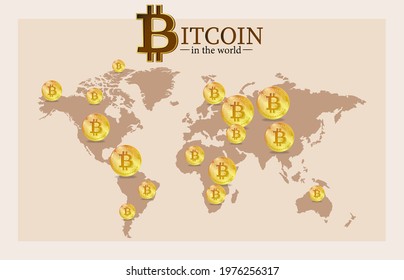 The share of the popularity of cryptocurrency in countries in 2021. Bitcoin. Vector. Illustration. Beige background. World.Modern Economy. The new currency of the 21st century