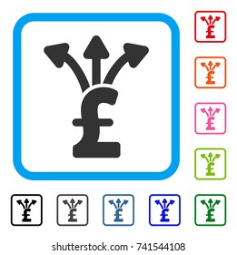 Share Pound icon. Flat grey iconic symbol inside a light blue rounded rectangle. Black, gray, green, blue, red, orange color versions of Share Pound vector.