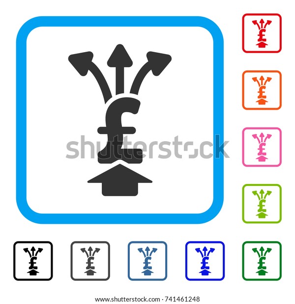 Share Pound icon. Flat grey pictogram symbol in a\
light blue rounded rectangular frame. Black, gray, green, blue,\
red, orange color variants of Share Pound vector. Designed for web\
and app UI.