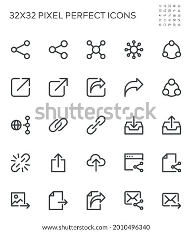 Share, Publish, Link, Send, Upload. Simple Interface Icons for Web and Mobile Apps. Editable Stroke. 32x32 Pixel Perfect.