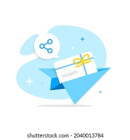 share referral code, gift card concept illustration flat design vector eps10. modern graphic element for landing page, empty state ui, infographic, icon