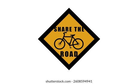 Share the road,  bicycle sign, Black and yellow Isolated silhouette