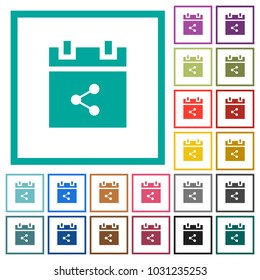 Share schedule item flat color icons with quadrant frames on white background