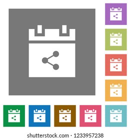 Share schedule item flat icons on simple color square backgrounds