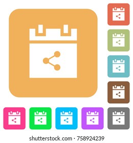 Share schedule item flat icons on rounded square vivid color backgrounds.