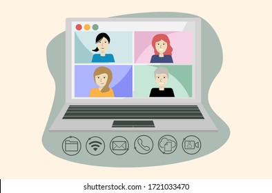 Comparte la pantalla de ordenador portátil con gente de videoconferencia de colega en la oficina.
