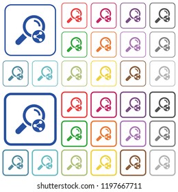 Share search color flat icons in rounded square frames. Thin and thick versions included.