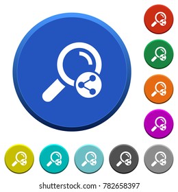 Share search round color beveled buttons with smooth surfaces and flat white icons