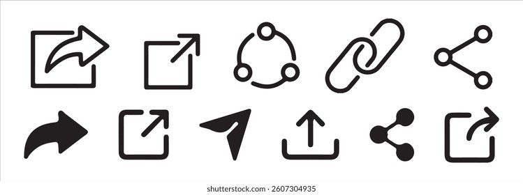 Share and send icon set. Arrows Symbol Share Link for Web Site Outline Icon. Vector Eps 10