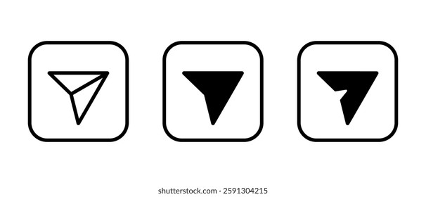 Share, send icon set on square line. Social media paper plane sign symbol