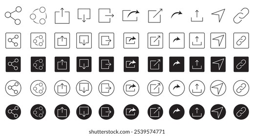 Share and send icon set for social media, internet, and digital marketing. Vector illustration