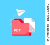 share or send with PDF document file format concept metaphor illustration flat design vector. simple style of graphic element, icon, logo, symbol, sign