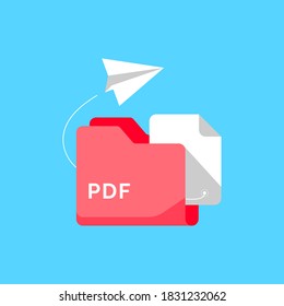 share or send with PDF document file format concept metaphor illustration flat design vector. simple style of graphic element, icon, logo, symbol, sign