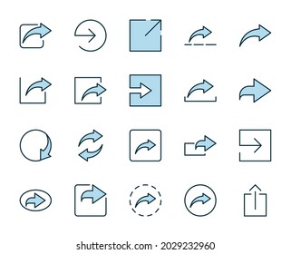 Share set line icons in flat design with elements for web site design and mobile apps.  Collection modern infographic logo and symbol. Web vector line pictogram