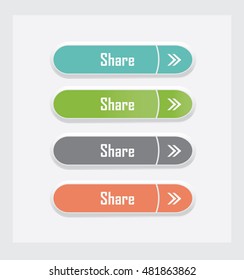 Share. Set of vector web interface buttons. Color variations.