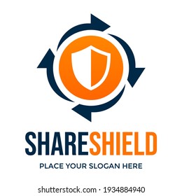 Share shield or recovery protection vector logo template. This design use arrow symbol. Suitable for guard.
