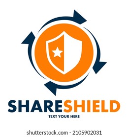 Share shield or recovery protection vector logo template. This design use arrow symbol. Suitable for guard