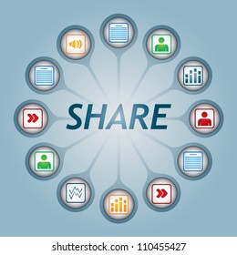 Share sign with document icons - communication concept