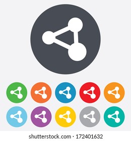Share sign icon. Link technology symbol. Round colourful 11 buttons. Vector