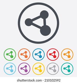 Share sign icon. Link technology symbol. Round circle buttons with frame. Vector