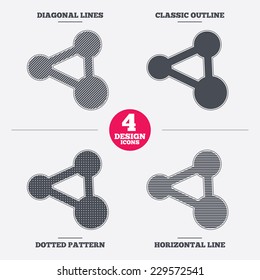 Share sign icon. Link technology symbol. Diagonal and horizontal lines, classic outline, dotted texture. Pattern design icons.  Vector