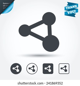 Share sign icon. Link technology symbol. Circle and square buttons. Flat design set. Thank you ribbon. Vector
