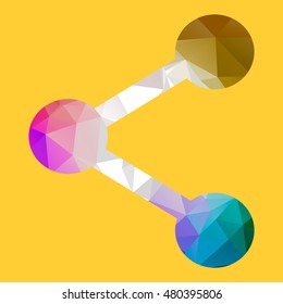 Share sign icon. Link technology symbol. Triangular low poly button with flat icon . Vector