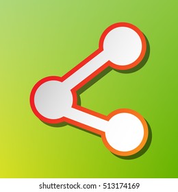 Share sign illustration. Contrast icon with reddish stroke on green backgound.