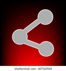 Share sign illustration. Postage stamp or old photo style on red-black gradient background.