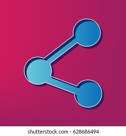 Share sign illustration. Vector. Blue 3d printed icon on magenta background.