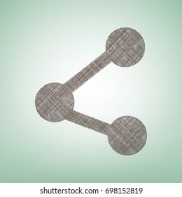 Share sign illustration. Vector. Brown flax icon on green background with light spot at the center.