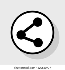 Share sign illustration. Vector. Flat black icon in white circle with shadow at gray background.