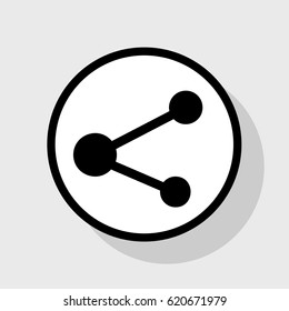 Share sign illustration. Vector. Flat black icon in white circle with shadow at gray background.