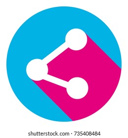 Share sign illustration. Vector. Flat white icon with mexican pink shadow inside sky blue(S and G) circle at white background. Isolated. Trend colors in 2017.