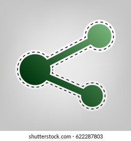 Share sign illustration. Vector. Green icon with outline for cutting out at gray background.