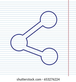 Share sign illustration. Vector. Navy line icon on notebook paper as background with red line for field.
