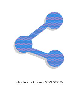 Share sign illustration. Vector. Neon blue icon with cyclamen polka dots pattern with light gray shadow on white background. Isolated.