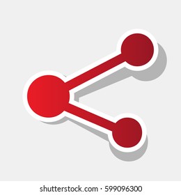 Share sign illustration. Vector. New year reddish icon with outside stroke and gray shadow on light gray background.