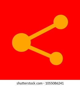 Share sign illustration. Vector. Orange icon with white holes if exist at red background. Isolated.