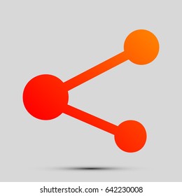 Share sign illustration. Vector. Orange, red-yellow icon with shadow on gray background.