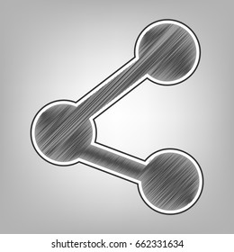 Share sign illustration. Vector. Pencil sketch imitation. Dark gray scribble icon with dark gray outer contour at gray background.